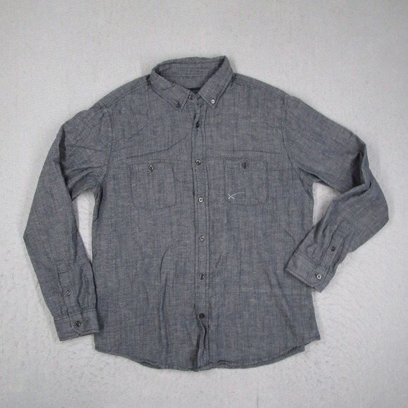 SpaceX Mens Gray Chambray Long Sleeve Button Down Shirt Logo Large L